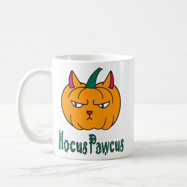 Mug Hocus pawcus Halloween citrouille chat roux magie (Gauche)