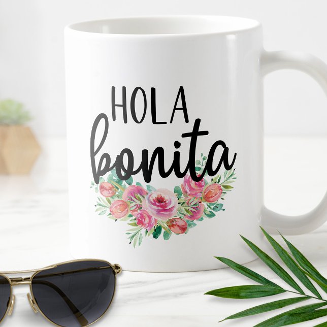 Mug Hola Bonita Roses espagnoles Typographie Chic Mode (Créateur téléchargé)