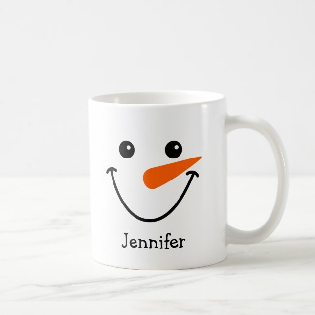 Mug Holiday Happy Snowman visage Nom personnalisé (Droite)