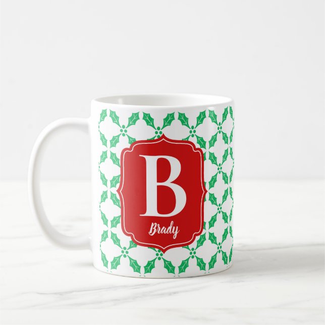 Mug Holiday Holly Feuille Motif Rouge et Vert (Gauche)