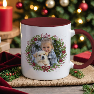 Mug Holiday Photo Elegant Wreath Red Christmas Bow