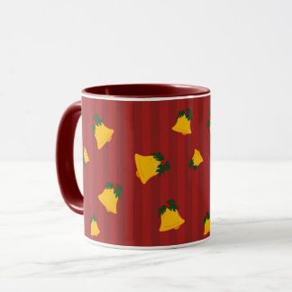 Mug Holiday Red Gold Stripe Bells Christmas