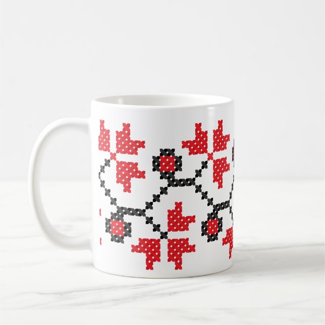 Mug Holly Berries Design croix de fleur rouge (Gauche)