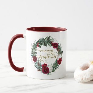 Mug HOLLY Bourgogne hiver Floral Joyeux Noël