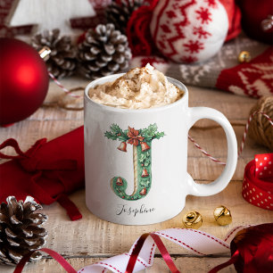 Mug Holly et Cloches de Noël Lettre J Nom Personnalisé