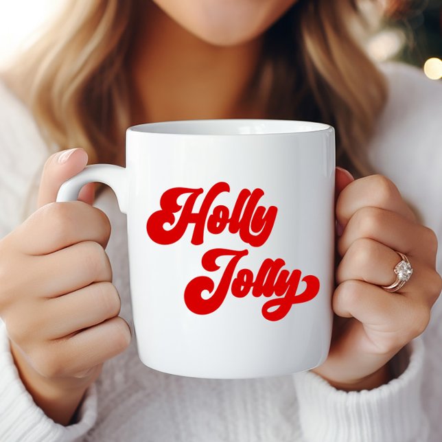Mug Holly Jolly Retro Crème rouge Noël de Noël (Créateur téléchargé)