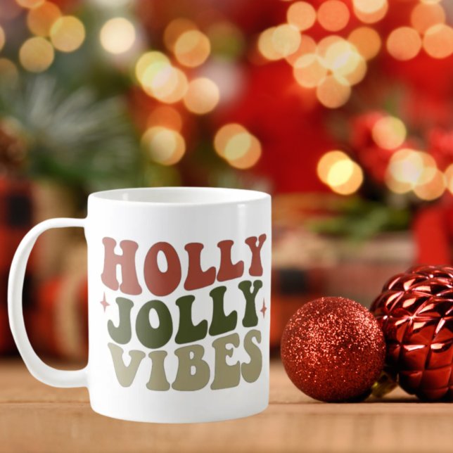 Mug Holly Jolly Vibes Retro 1960 Noël Cadeau (Créateur téléchargé)