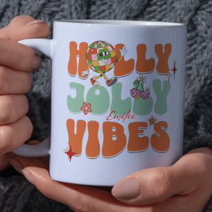 Mug Holly Jolly Vibes Retro Orange Nom de Noël