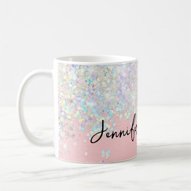 Mug Holographique Parties scintillant étincelante rose (Gauche)