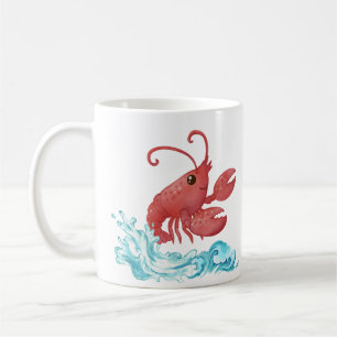 Mug Homard rouge gai émergeant de bleu stylisé w