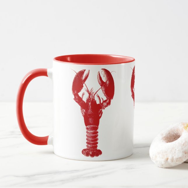 Mug Homard rouge profond sur blanc (Avec donut)
