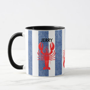 Mug Homard rouge sur les bandes de Denim Bleu et Blanc