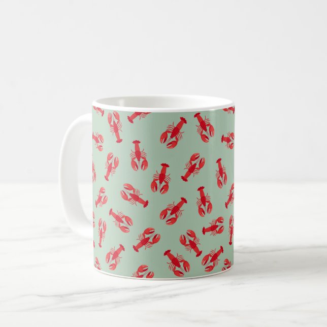 Mug Homards rouges illustrés sur fond vert clair (Devant gauche)