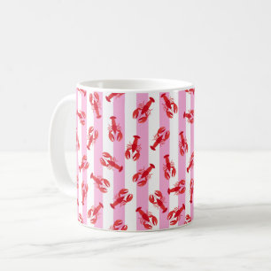 Mug Homards Rouges Illustrés sur Rayures Roses