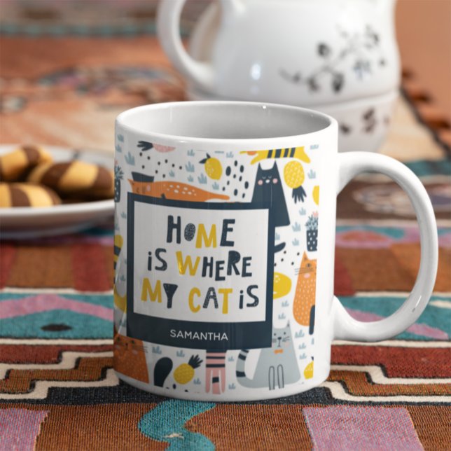 Mug Home is Where My Cat is Monogrammed Name Kitchen (Créateur téléchargé)