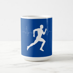 Mug Homme coureurs Silhouette sur Arrière - plan bleu