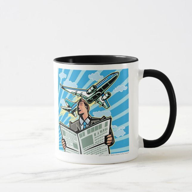 Mug Homme d'affaires avec le journal et l'avion (Droite)