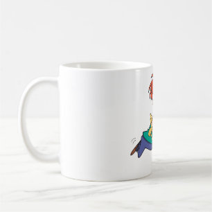 Mug Homme de dessin animé drôle courant avec un chario