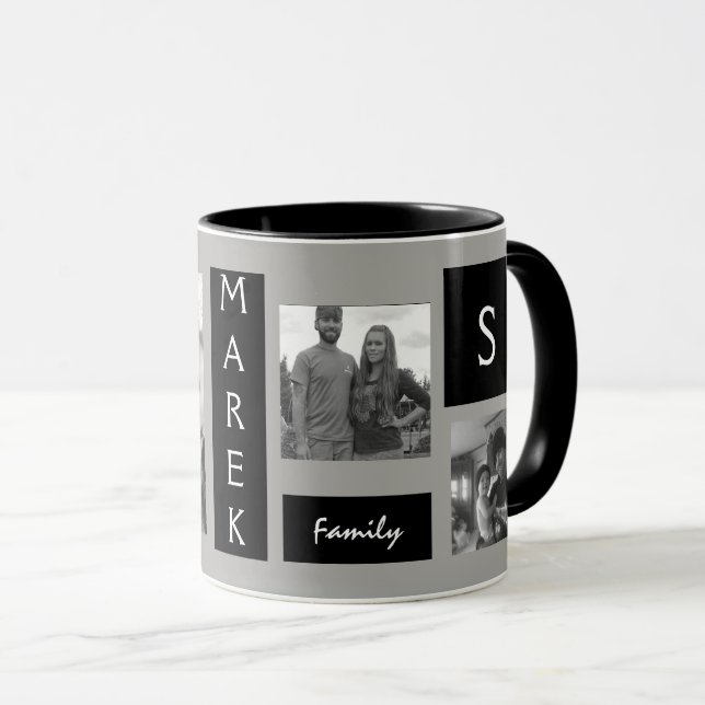 Mug Hommes gris noirs décorés d'un monogramme de photo (Devant droit)