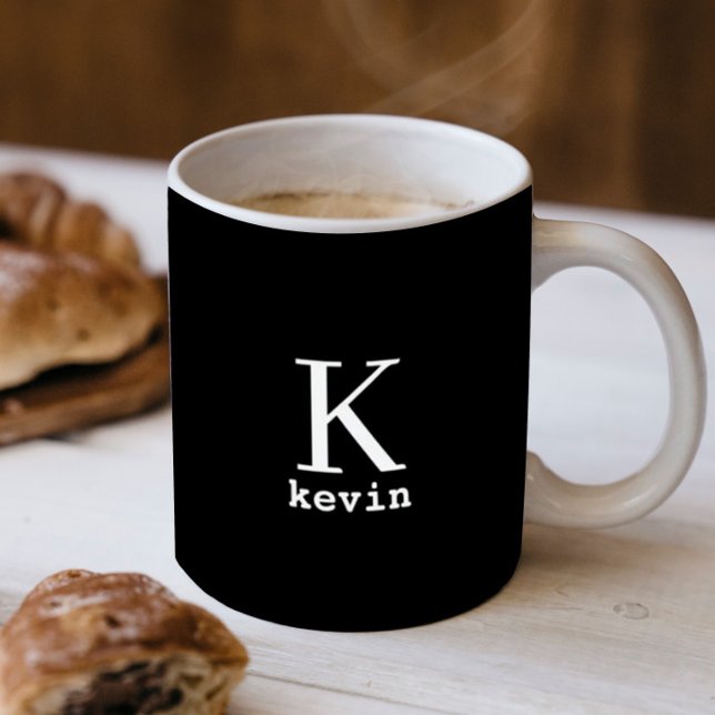 Mug Hommes monogramme noir et blanc nom personnalisé (Créateur téléchargé)