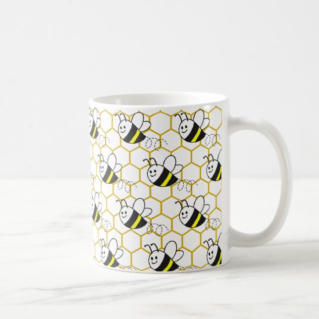 Mug Honeybee Honeycomb Black Yellow White Pattern  (Droite)