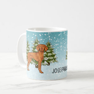 Mug Hongrois Vizsla Chien Snowy Forêt D'Hiver Et Nom