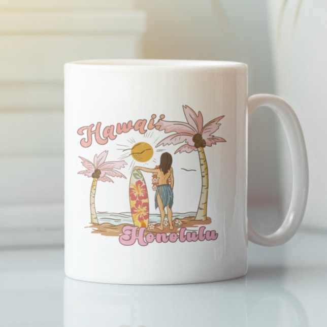 Mug Honolulu Hawaï Rétro Surf Plage Tropicale (Honolulu Hawaii Retro Surf Tropical Beach Coffee Mug)