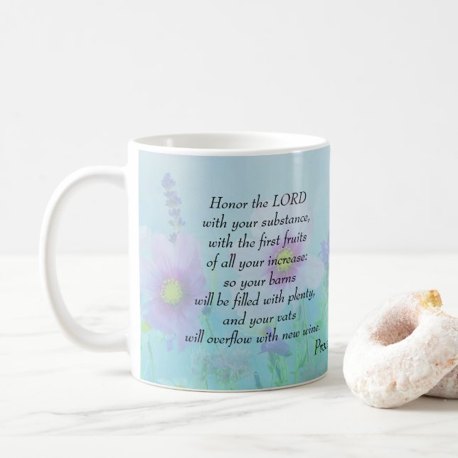 Mug Honorez le Seigneur, Proverbes 3:9,10 (Avec donut)