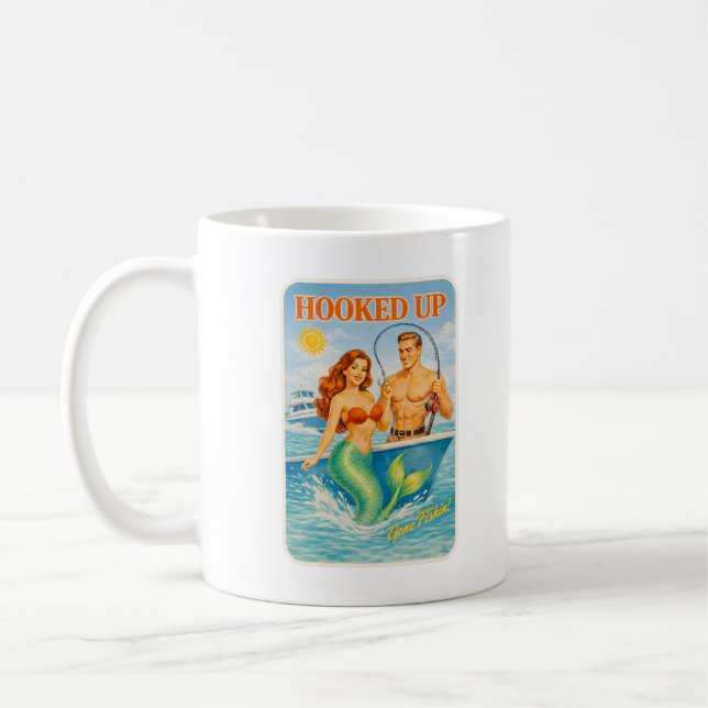 Mug Hooked Up Retro Pin-Up Mermaid | Coastal Fishing (Gauche)