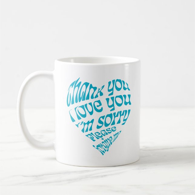 Mug Ho'oponopono Texte en forme de coeur (Gauche)
