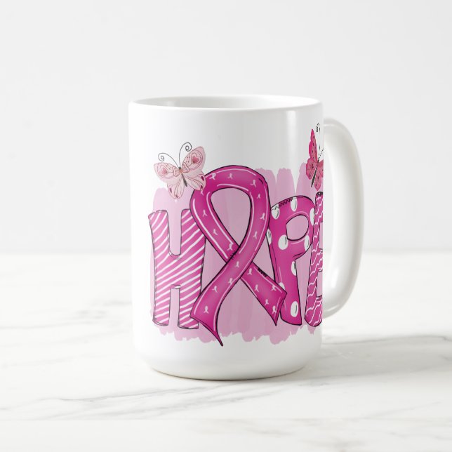 Mug HOPE Pink Ribbon Butterfly Fighter Cancer du sein (Devant droit)