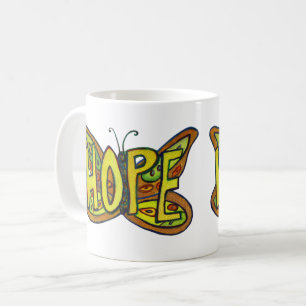 Mug Hope Word Art Green Butterfly Wings Coffee Cup