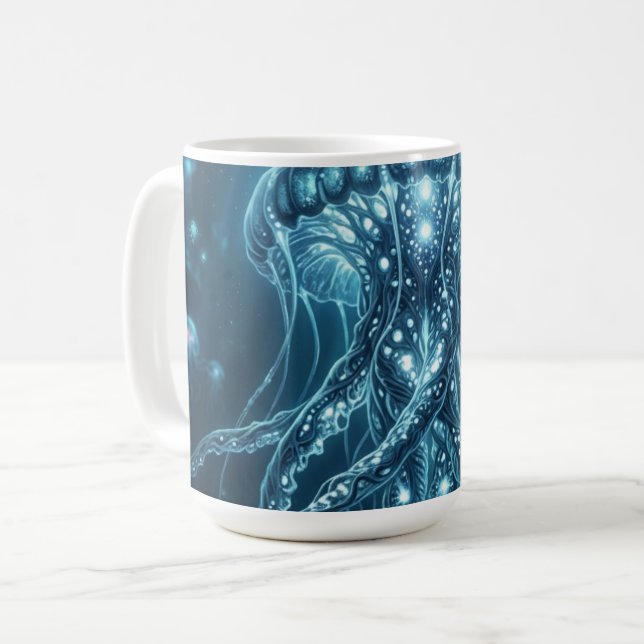 Mug "Horloge murale moderne de méduse bioluminescente  (Devant gauche)