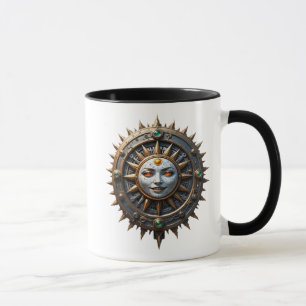 Mug Horloge solaire steampunk visage mystique.