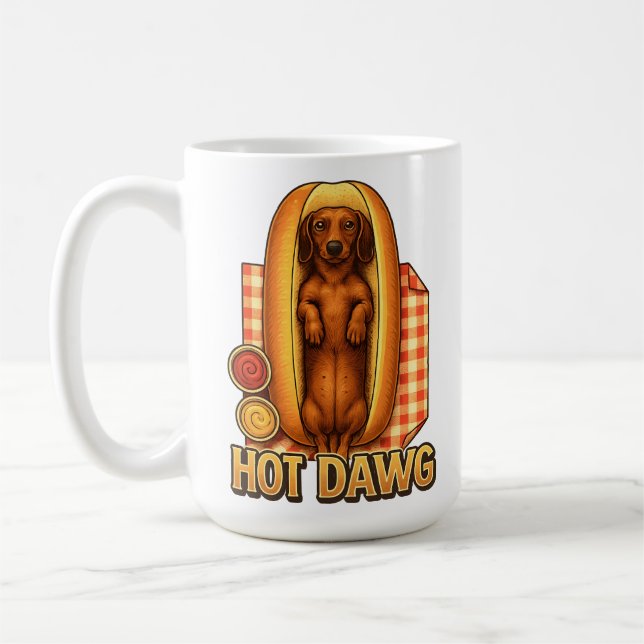 Mug Hot Dawg Funny Dachshund Hot Dog Parody Cute Dog  (Gauche)
