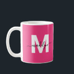 Mug Hot Pink Monogram<br><div class="desc">Personalized Modern Glamorous Magenta Hot Pink Initial Name Monogram Coffee Mug. This stylish mug combines a modern minimalist vibe with a glamorous, personal touch, perfect for any coffee or tea lover. Featuring bold white initials on a vibrant magenta hot pink background and your name in sleek black typography, the luxury...</div>