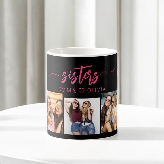 Mug Hot Pink Sisters 3 Photo Collage Keepsaké cadeau (Créateur téléchargé)