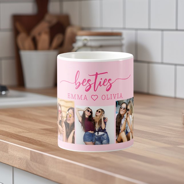 Mug Hot Rose Besties Amis 3 Photo Collage Keepsaké (Créateur téléchargé)