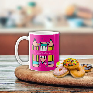 Mug Hot rose coloré nom de l'enseignant dessin au cray