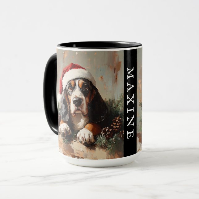 Mug Hound Basset personnalisées dans un chapeau de Pèr (Devant gauche)