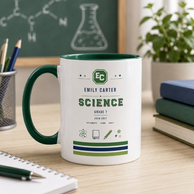 Mug Housse personnalisée de l'école de science vert ma (Personalized Navy Green Science School Cover Mug
)