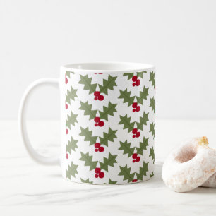 Mug Houx de Noël Baies Rouges Feuilles Vertes