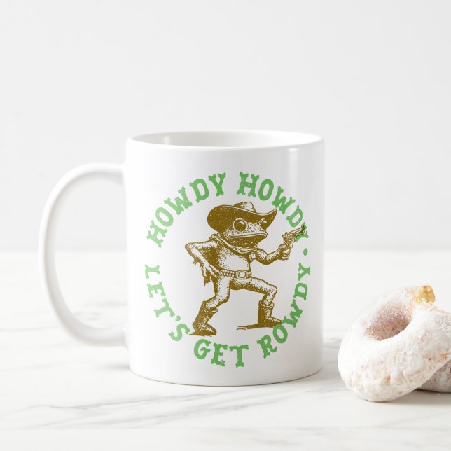 Mug Howdy Howdy Obtenons Rowdy Cowboy Frog Western (Avec donut)