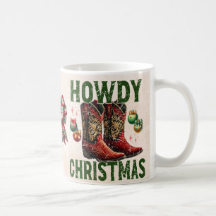 Mug Howdy Noël Cowboy Boot Western Xmas Green Red