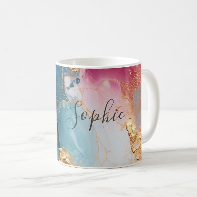 Mug Huile rose, turquoise et or (Devant droit)