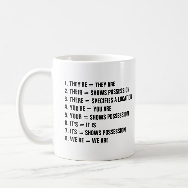 Mug Huit exemples de grammaire anglaise appropriée (Gauche)