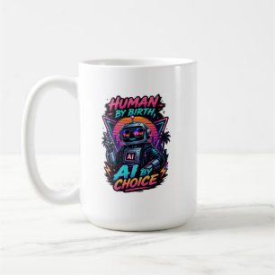 Mug Humain de naissance, IA par choix, néon robotique