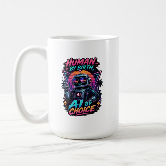Mug Humain de naissance, IA par choix, néon robotique  (Gauche)