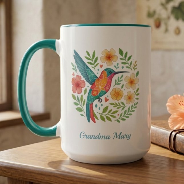 Mug Hummingbird Floral Garden Botanical Art (Hummingbird floral botanical grandmother mug)