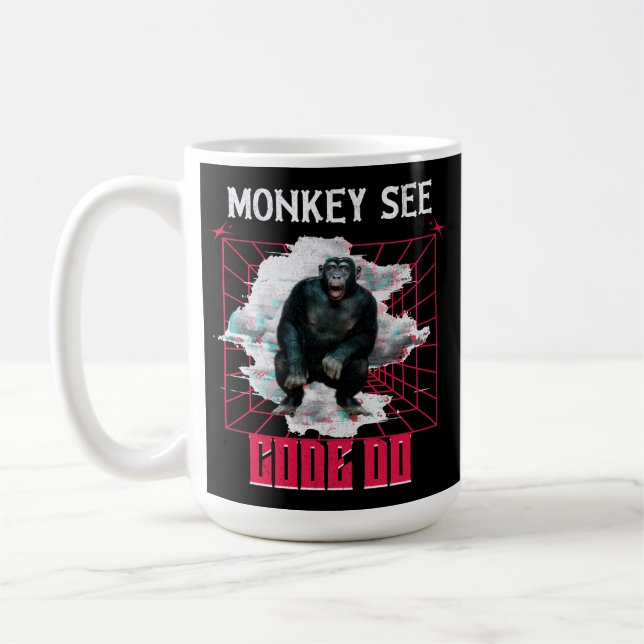 Mug Humour de développeur Web « Le singe voit, code, f (Gauche)